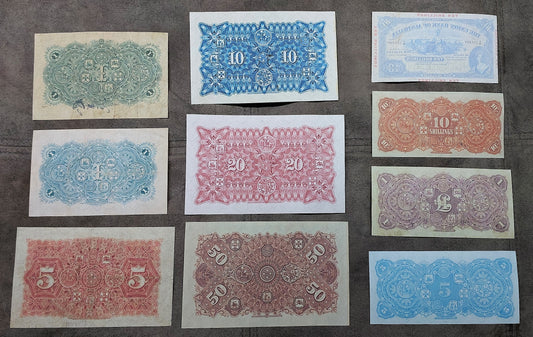 Rare Australia & New Zealand 1905-1923 historical banknote collection set D - reverse side view