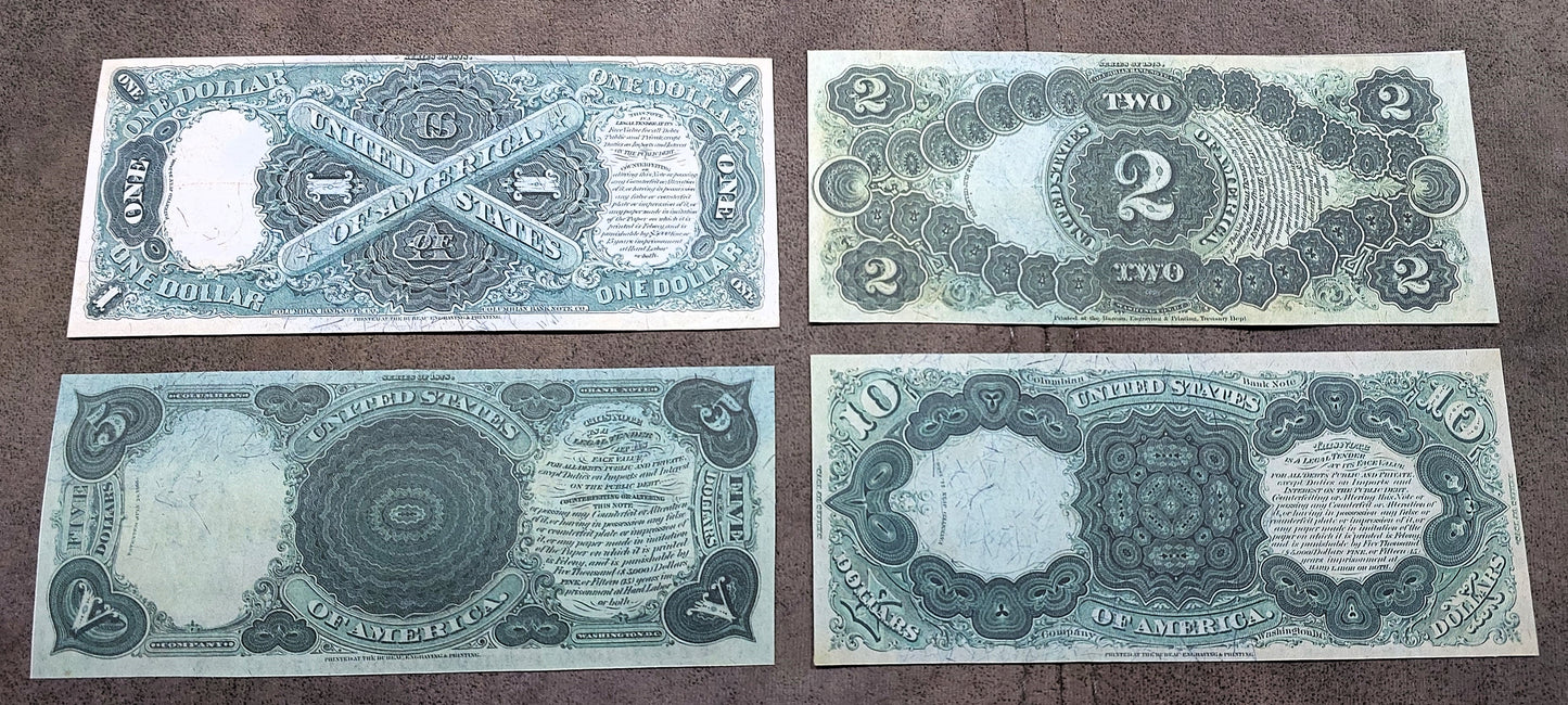 1, 2, 5 and 10 Dollar 1878 US legal tender Reverse Side