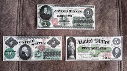 1 Dollar Chase and 2 Dollar Hamilton 1862 US Legal Tender Notes