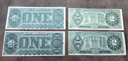 1 and 2 Dollar 1890 US Treasury Notes Reverse Side