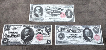 1 Dollar and 2 Dollar 1891 US Silver Certificates