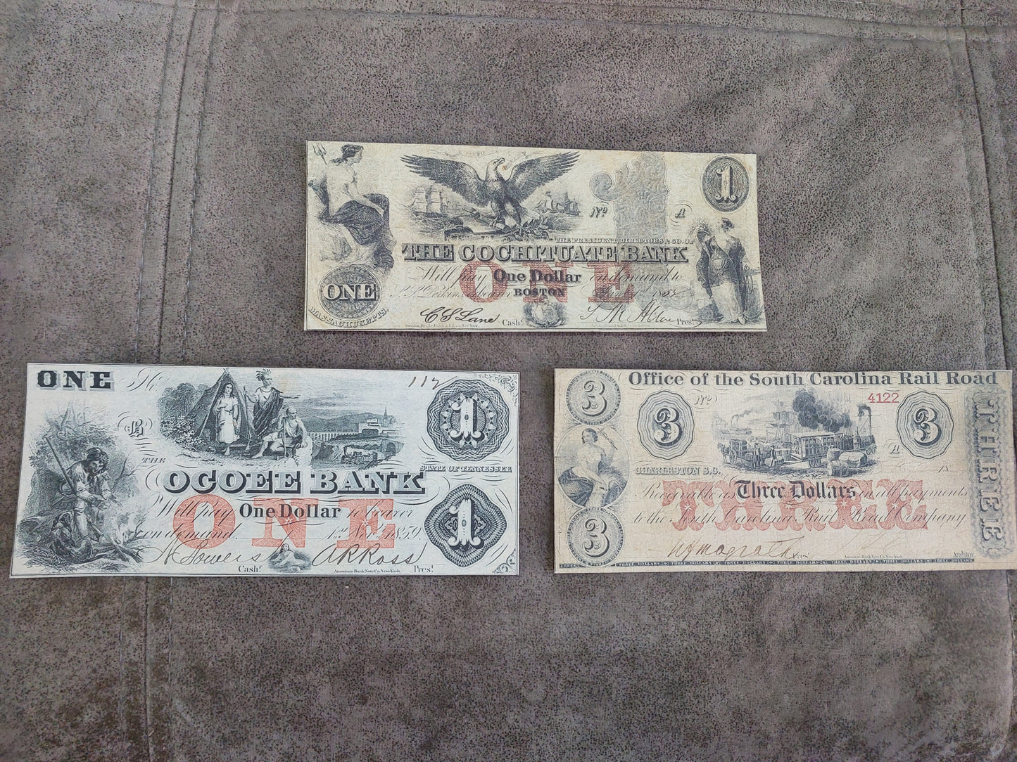 1 Dollar 1853 Cochituate Bank Boston and 1 Dollar 1859 Ocoee Bank Tennessee