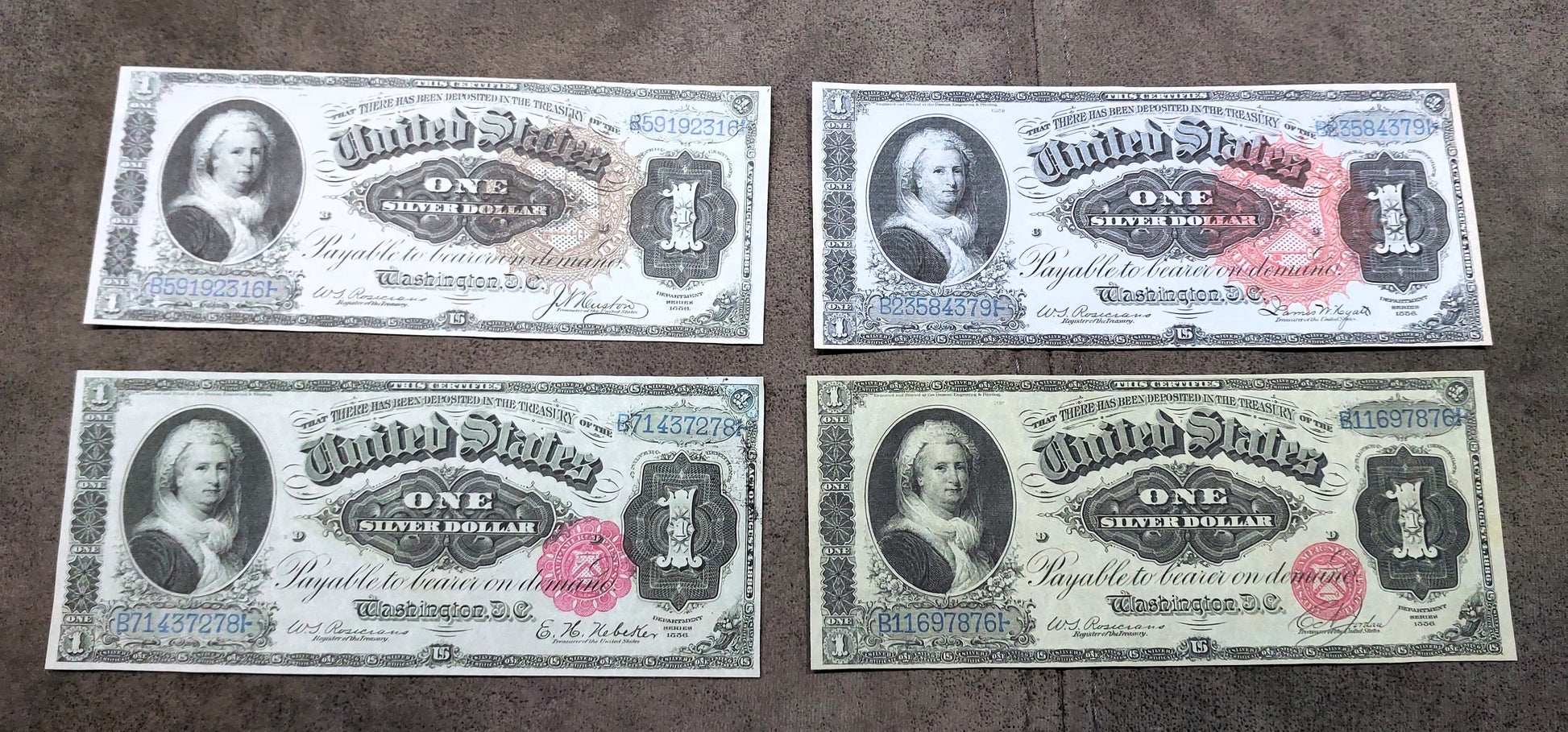 1 Dollar 1886 US Silver Certificate Big Brown Sun, Red Sun, Flower and Circle Seals