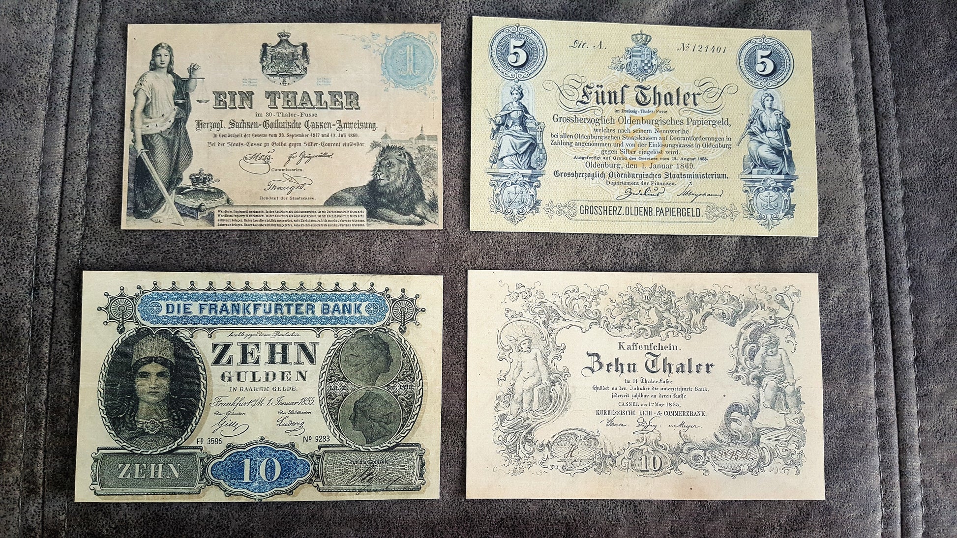 1 Thaler 1858 and 1 Thaler 1860 Old German States Historic Banknotes