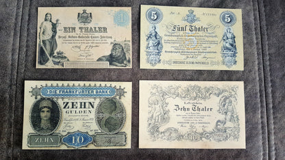 1 Thaler 1858 and 1 Thaler 1860 Old German States Historic Banknotes