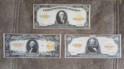 10 Dollar and 20 Dollar 1922 US Gold Certificates