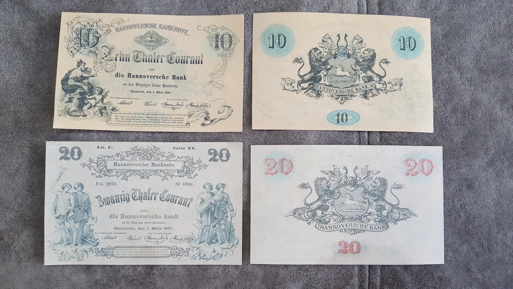 10 Thaler and 20 Thaler 1857 Old German States Banknotes