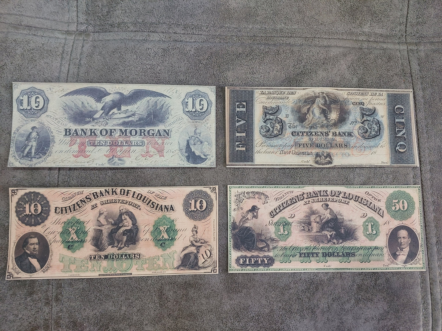 10 and 50 Dollar Citizens Bank of Louisiana Historic Banknotes