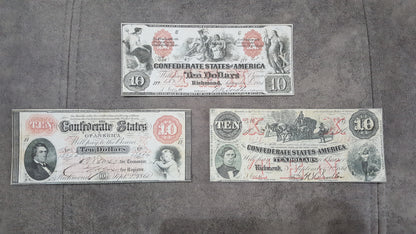 10 Dollar 1861 and 1861-1862 Confederate States Notes Red Set