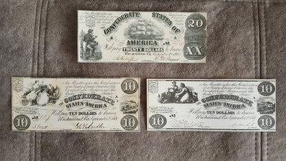 10 Dollar 1861 and 1862 Confederate States Notes