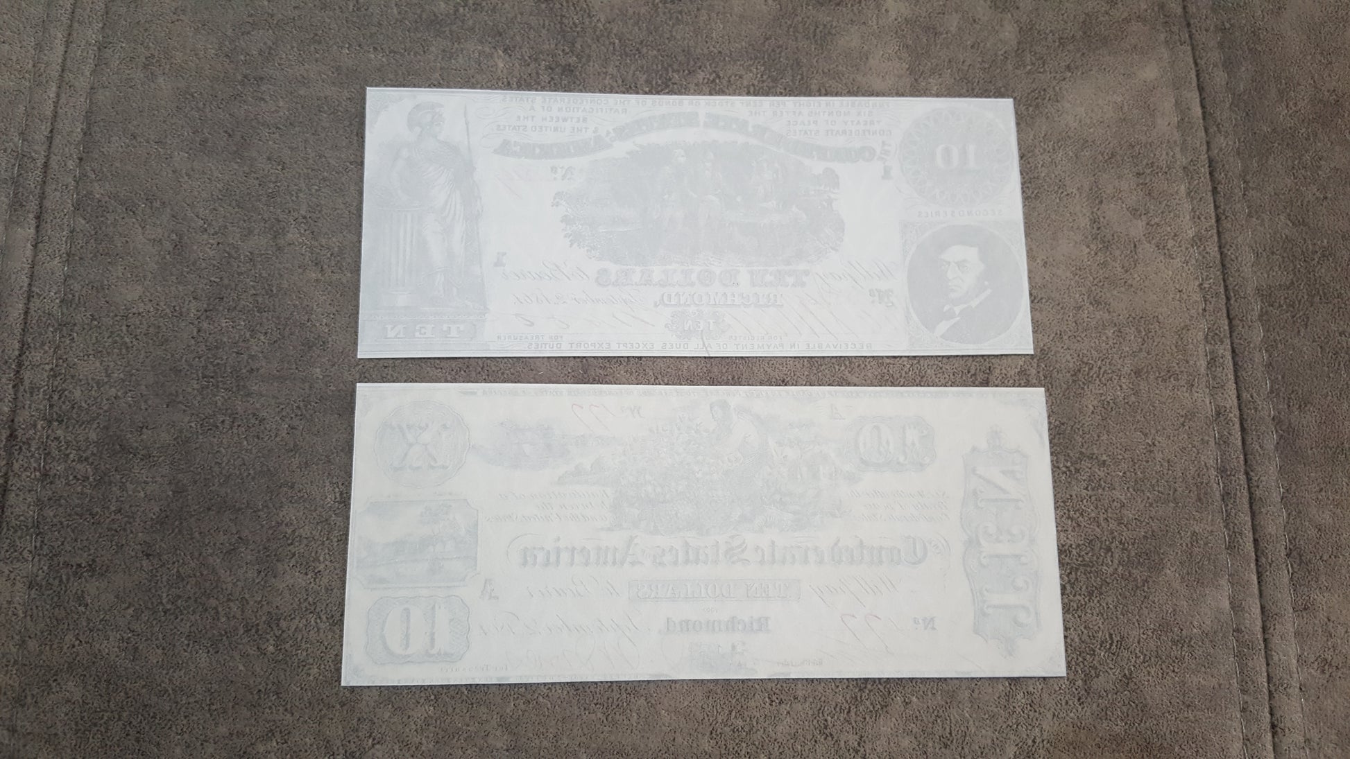 10 Dollar 1862 Confederate States Notes Reverse Side