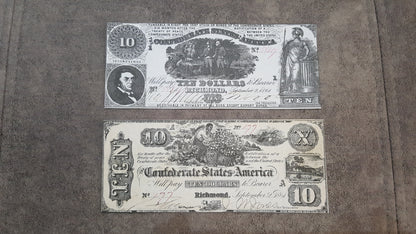 10 Dollar 1862 Type A, Type B and Type C Confederate States Notes