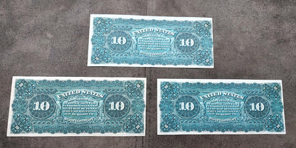 10 Dollar 1886 US Silver Certificate Big Brown, Big Red and Small Red Circle Seals back