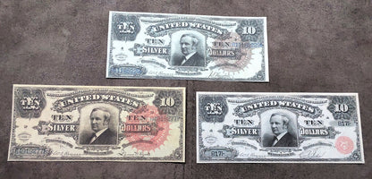 10 Dollar 1886 US Silver Certificate Big Brown, Big Red and Small Red Circle Seals