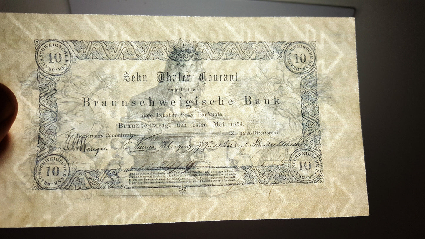 10 Thaler 1855 and 10 Thaler 1869 Old German States Historic Banknote