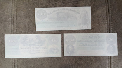100 500 1000 Dollar 1861 Confederate States Banknotes Collection Varieties back