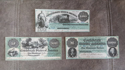 100 500 1000 Dollar 1861 Confederate States Banknotes Collection Varieties