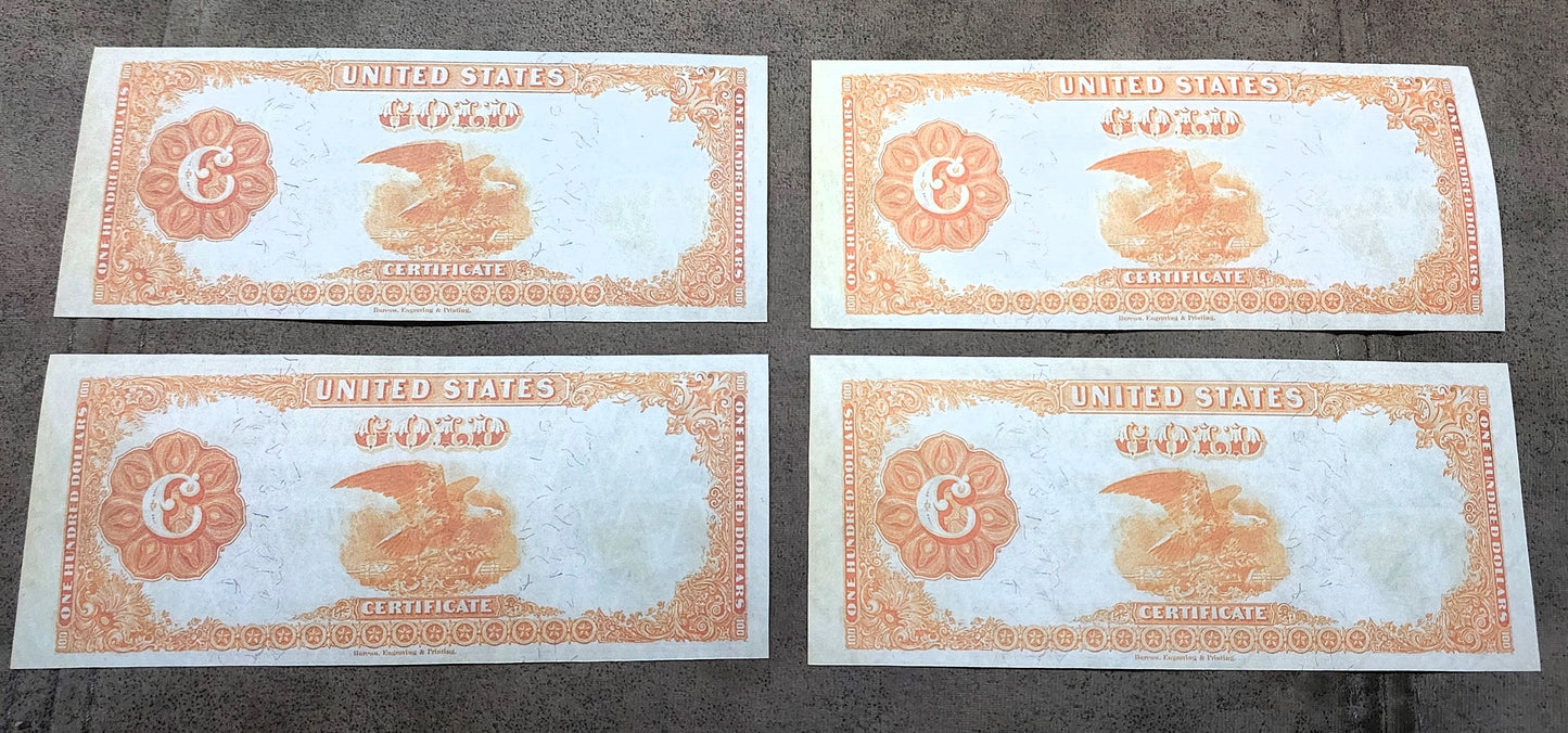 100 Dollar 1882 US Gold Certificate Orange Reverse Side