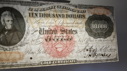 10000 Dollar 1875 US Gold Certificate Historic Banknote Detail