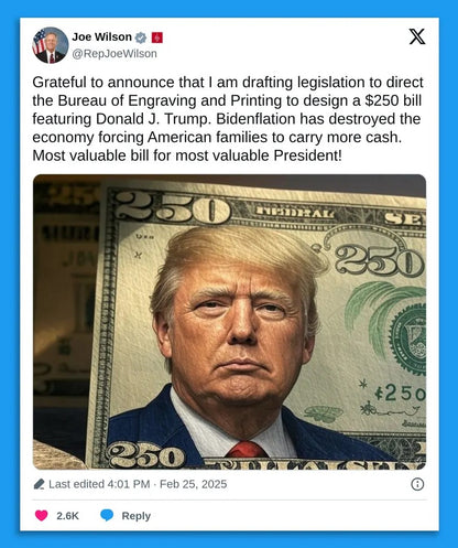 Souvenir 4 Bills United States 250 Dollar 2025 with Donald Trump FREE SHIPPING !