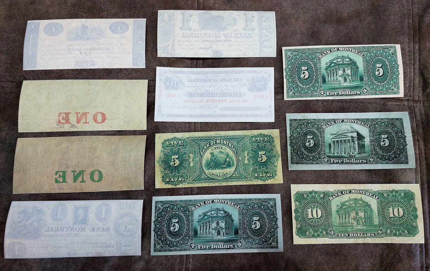Historic 1821-1912 Bank of Montreal Oldest Banknotes Collection Reverse Side Series