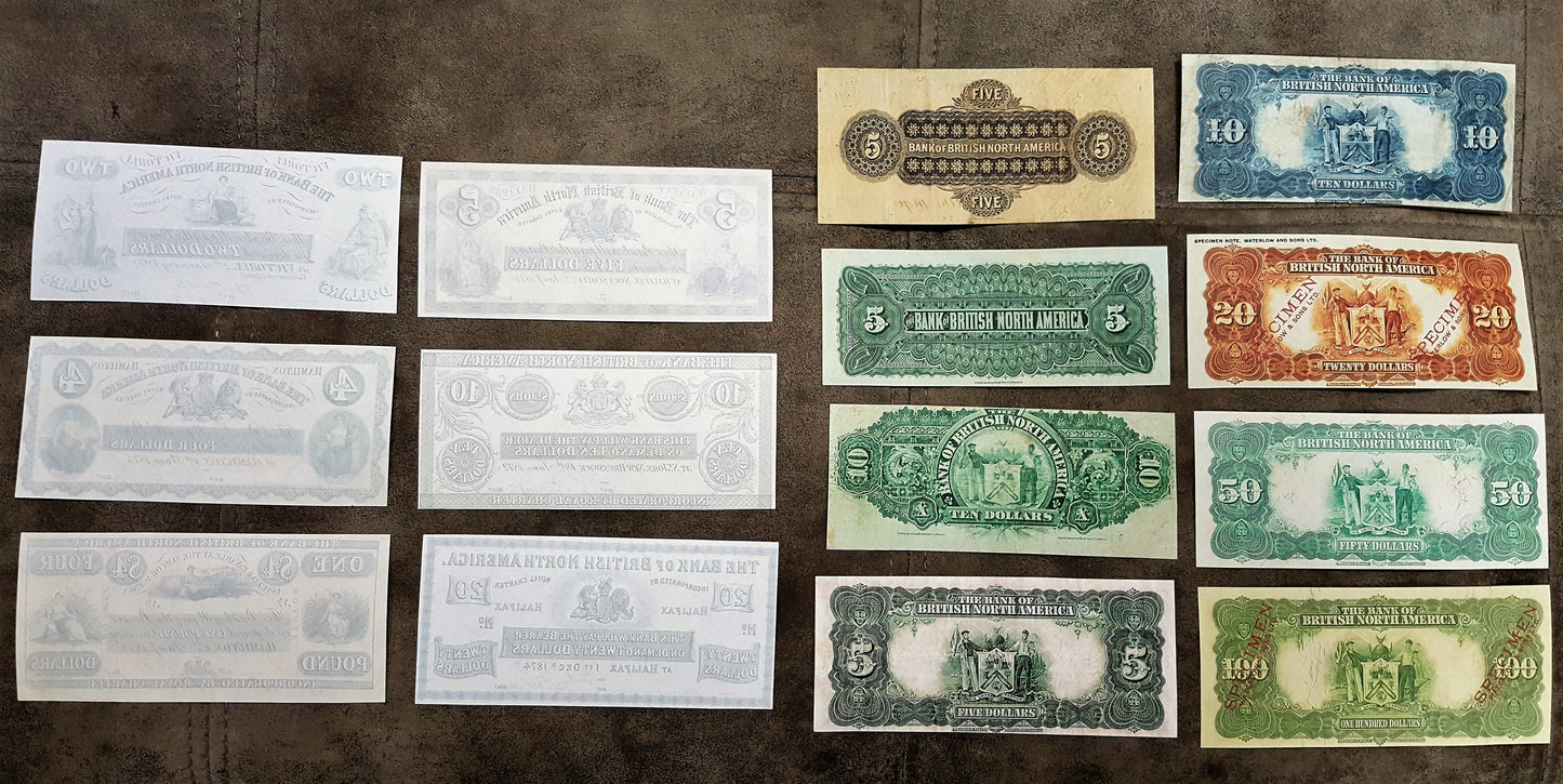 Historic 1848-1911 Canada Bank of British North America Notes Upgraded Collection Reverse