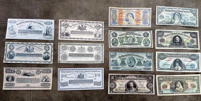1848-1911 Canada Bank of British North America Numismatic Banknotes Set of 14 Bills