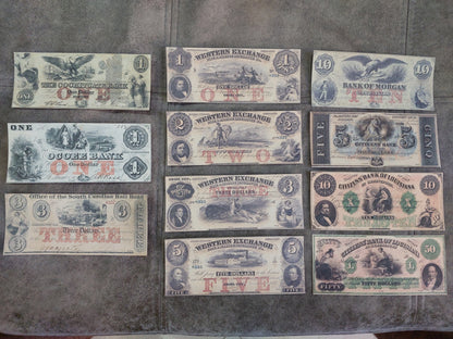1850-1859 US Obsolete Broken Bank Numismatic Notes Set D of 11 Bills