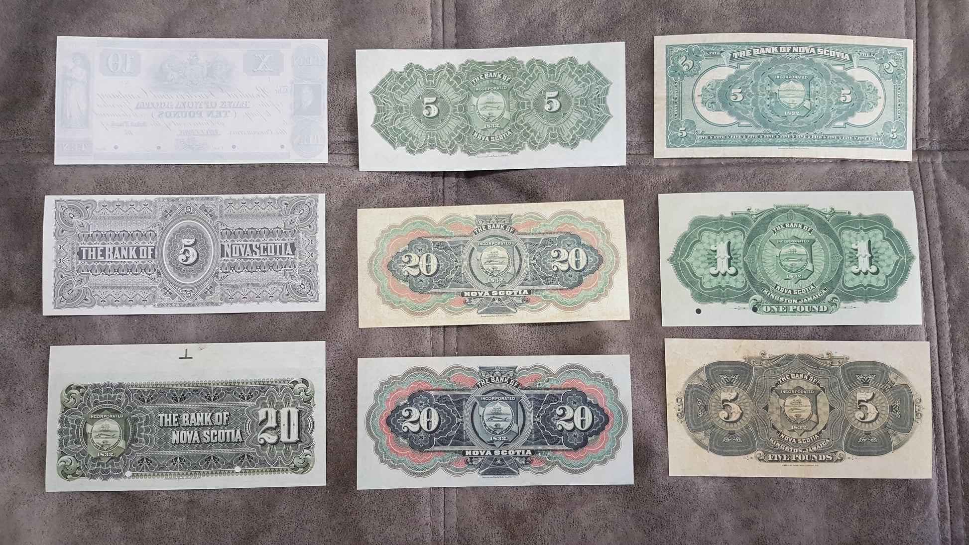 Historic 1852-1920 Canada Bank of Nova Scotia Oldest Banknotes Collection Reverse Side