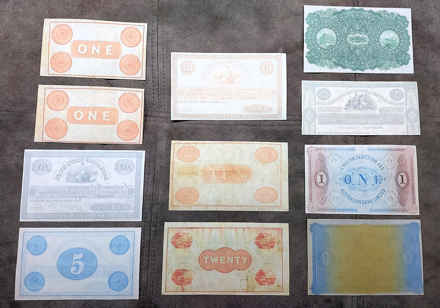 Historic 1854-1910 Australia Colonial Banknotes Collection Set F Reverse Side