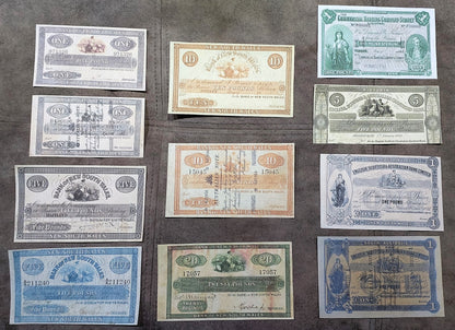 1854-1910 Australia Colonial Numismatic Specimen Banknotes Set F of 11 Bills