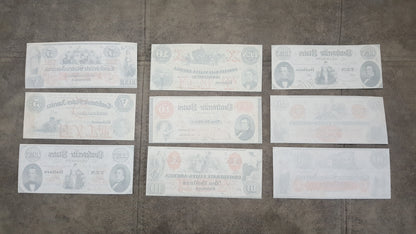 1861-1862 Confederate States Banknotes Red Set Reverse Side