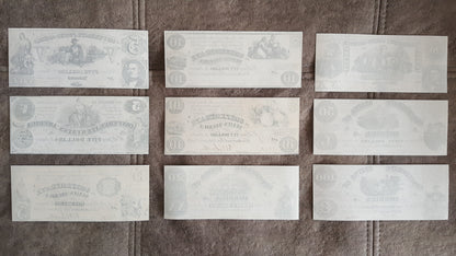 1861-1862 Confederate States Banknotes Reverse Side Set