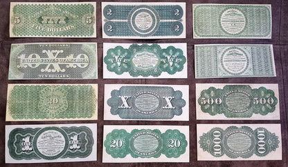 1861-1863 US Demand and Legal Tender Banknotes Set Greenback Reverse Side