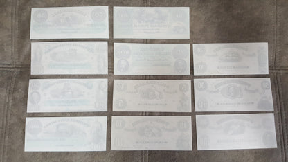 1861 Confederate States Banknotes Set Reverse Side