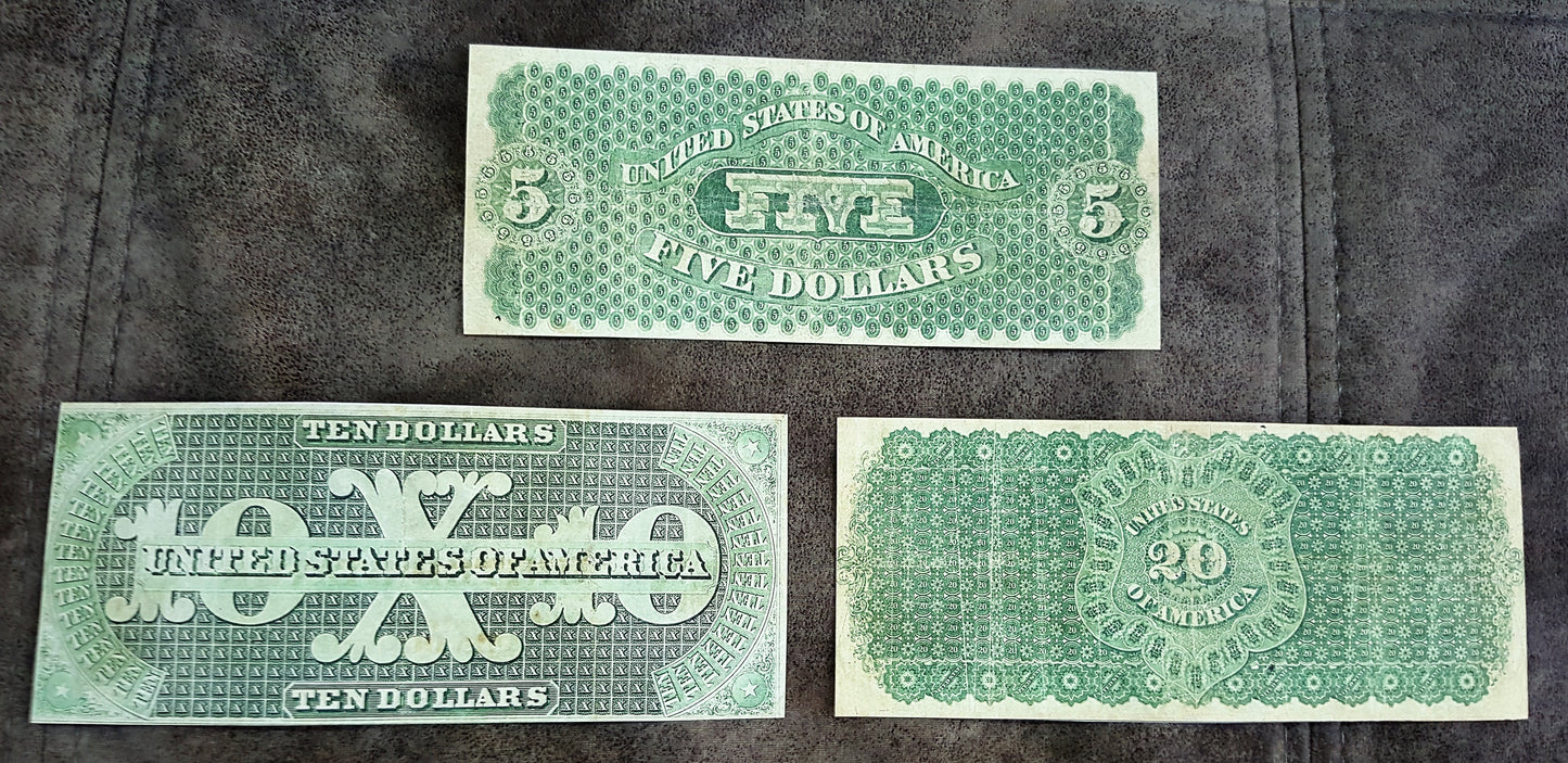 1861 US Demand Notes Original Greenback Reverse Side
