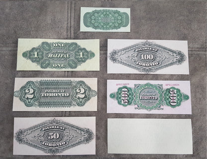 Historic 1870-1872 Dominion of Canada Banknotes Collection Early Post Confederation Reverse Side