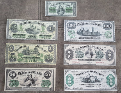1870-1872 Dominion of Canada Numismatic Specimen Notes Set of 7 Bills