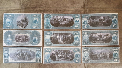 1875 US National Banknotes Set Detailed Reverse Side