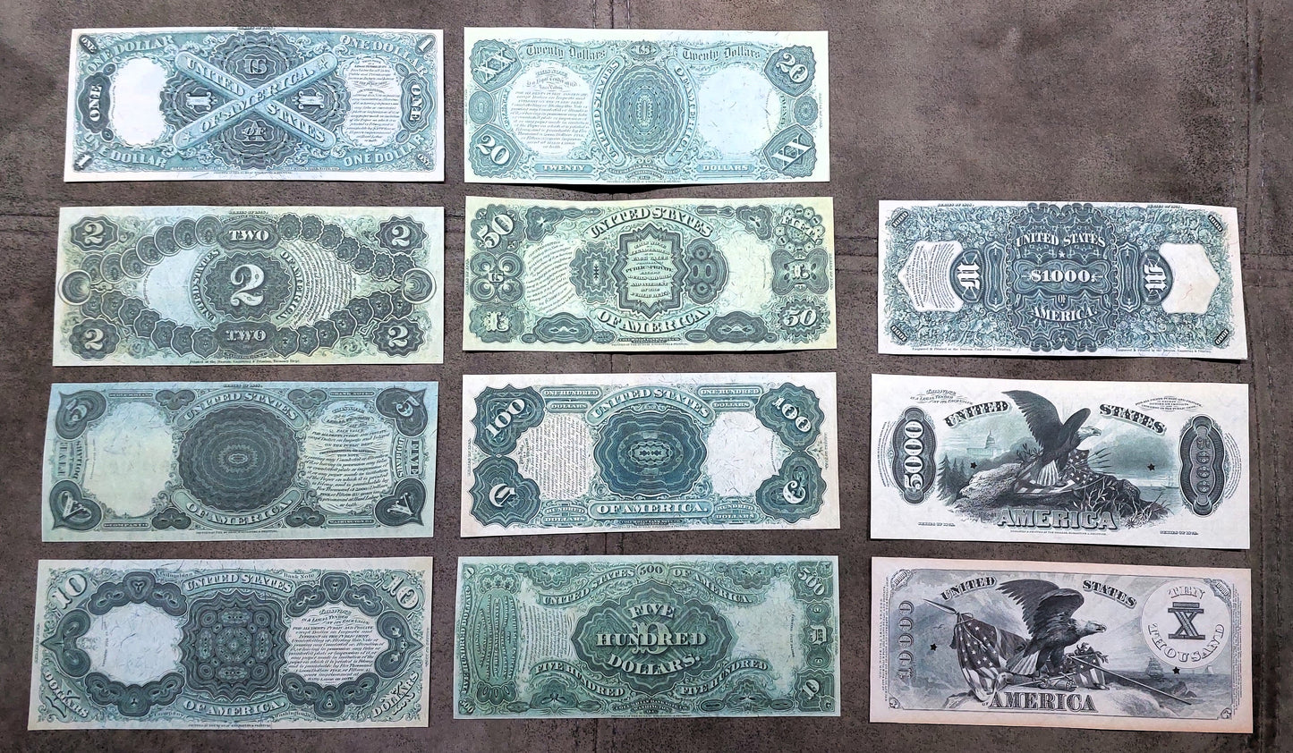 1878 US legal tender Banknotes Set Detailed Reverse Side