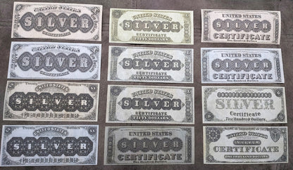 1880 US Silver Dollar Banknotes Set Reverse Side