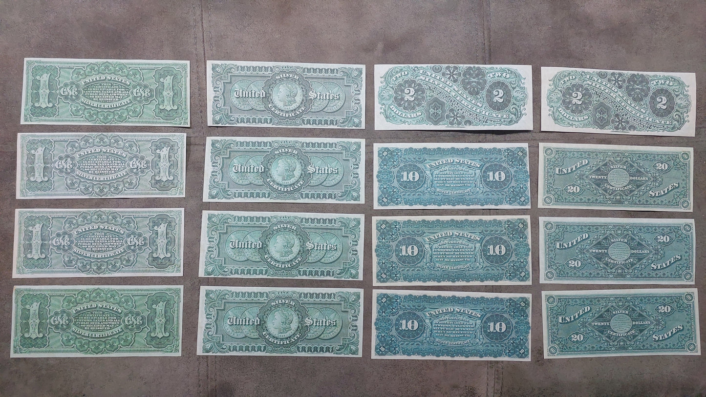 1886 US Silver Dollar Banknotes Set Reverse Side