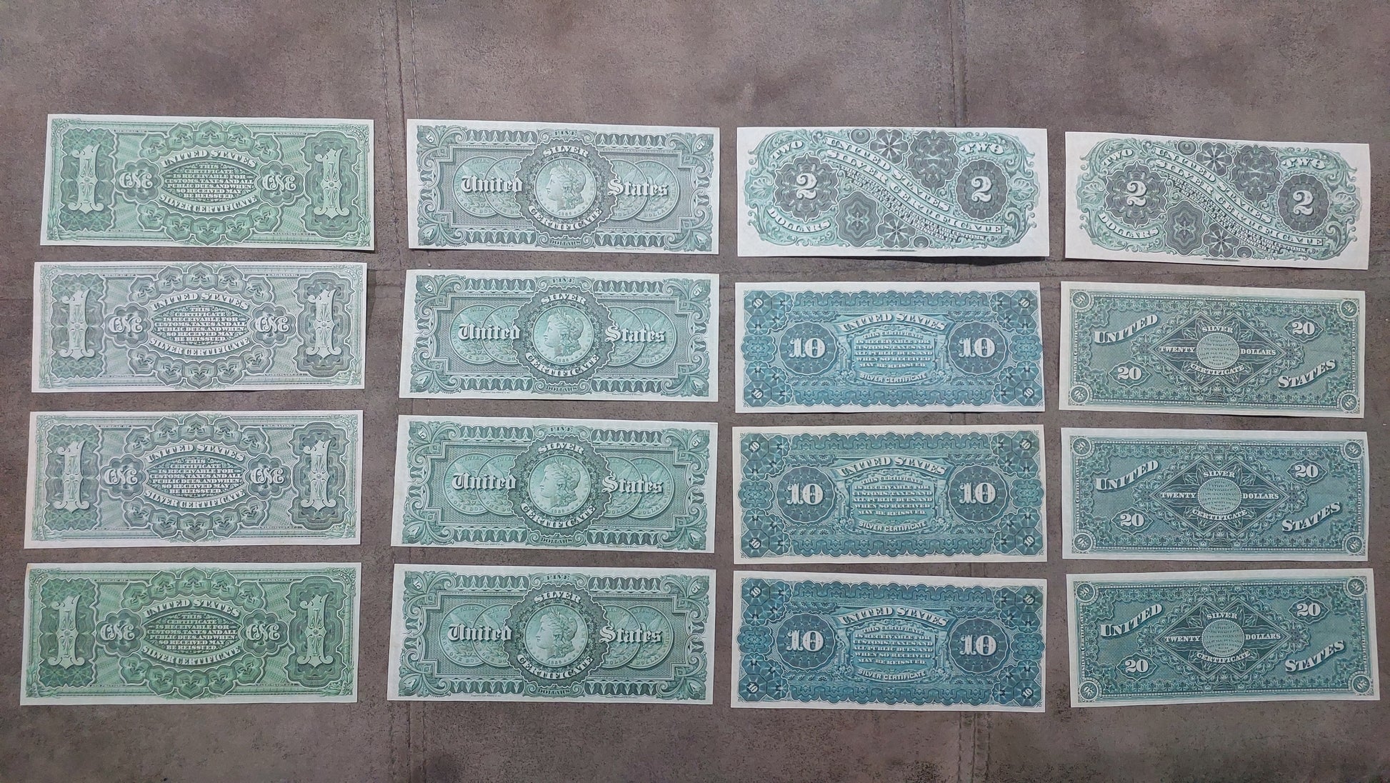 1886 US Silver Dollar Banknotes Set Reverse Side