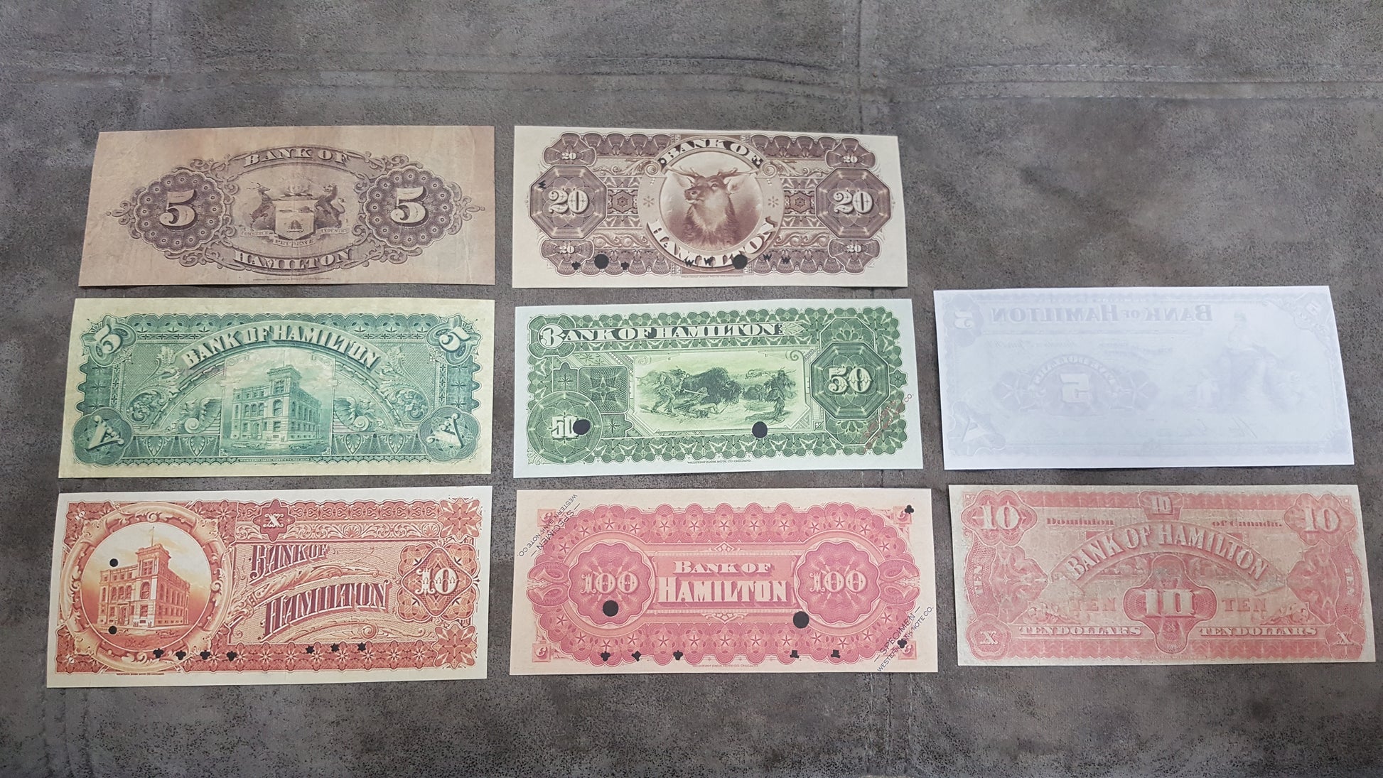 Historic 1887-1904 Canada Bank of Hamilton Banknotes Collection Reverse Side Series