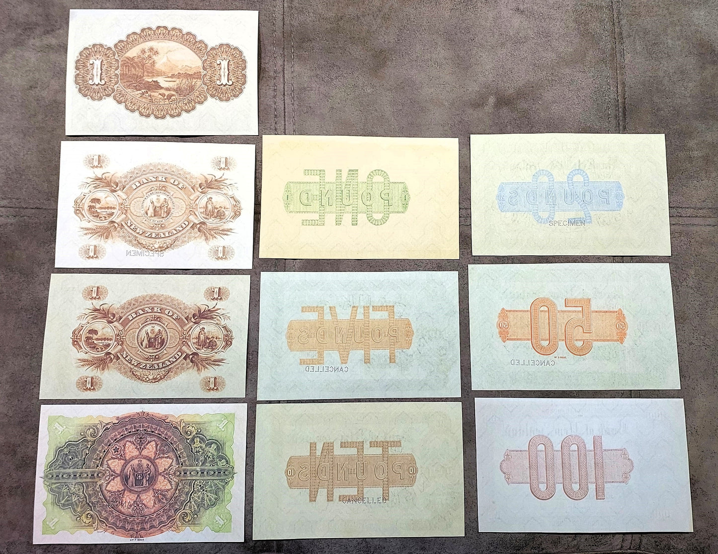 Historic 1890-1921 Bank of New Zealand Specimen Notes Collection SET H Reverse Side