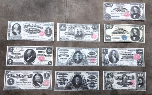 1891 US Silver Dollar Numismatic Treasury Notes Set of 10 Bills