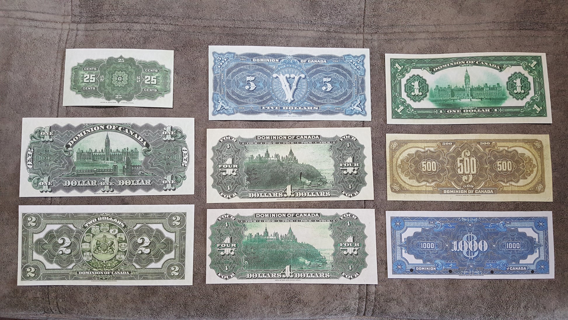 Historic 1900-1917 Dominion of Canada Banknotes Collection SET-A Reverse Side Series