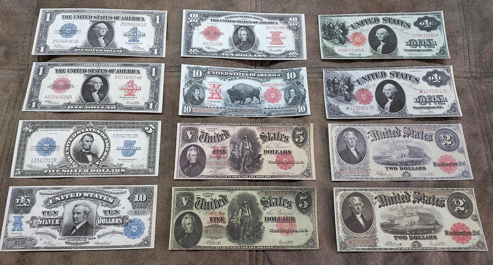 1901-1923 US Large Size Numismatic Banknotes Set of 12 Bills