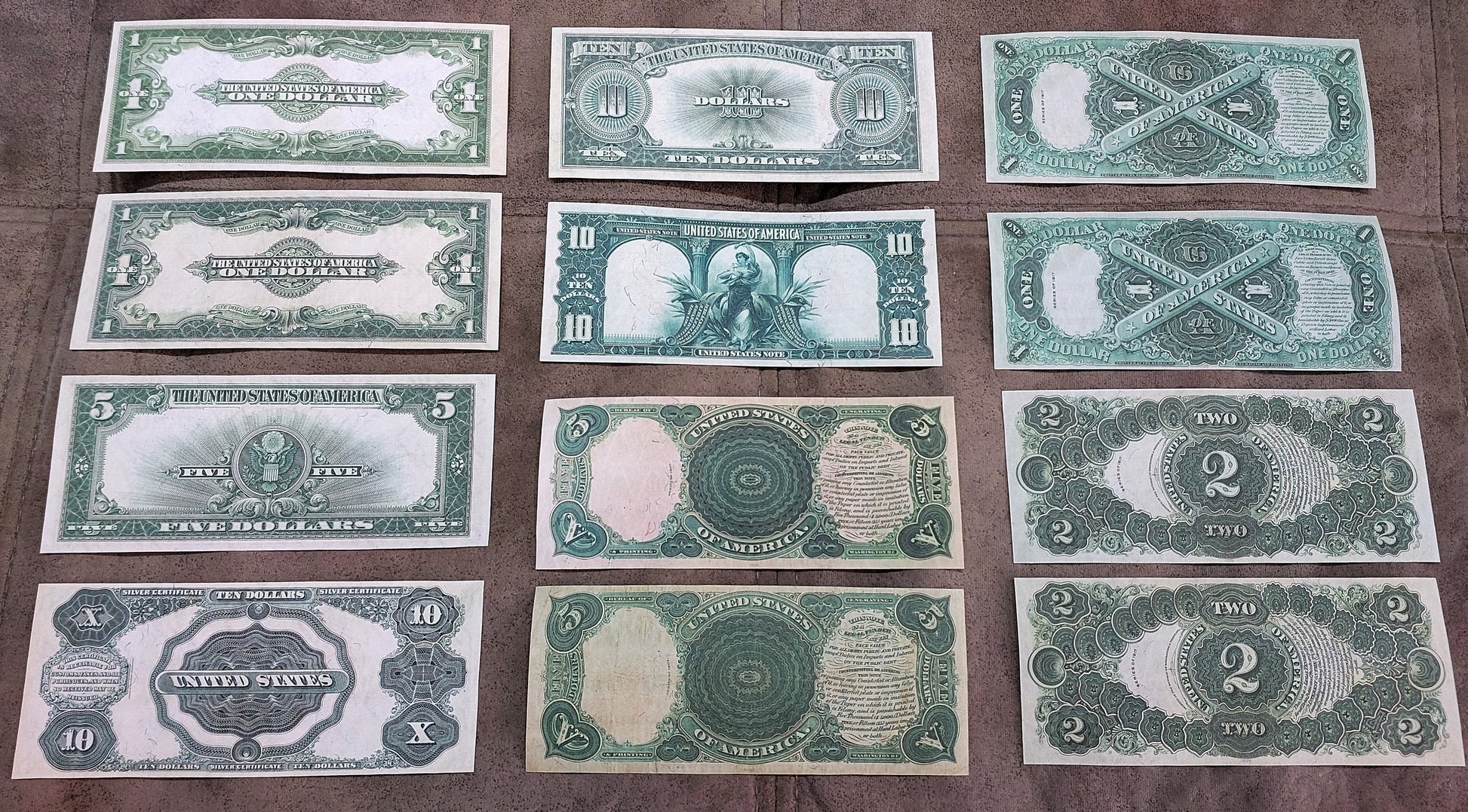 1901-1923 US Silver Certificate Dollar Notes Reverse Side Set