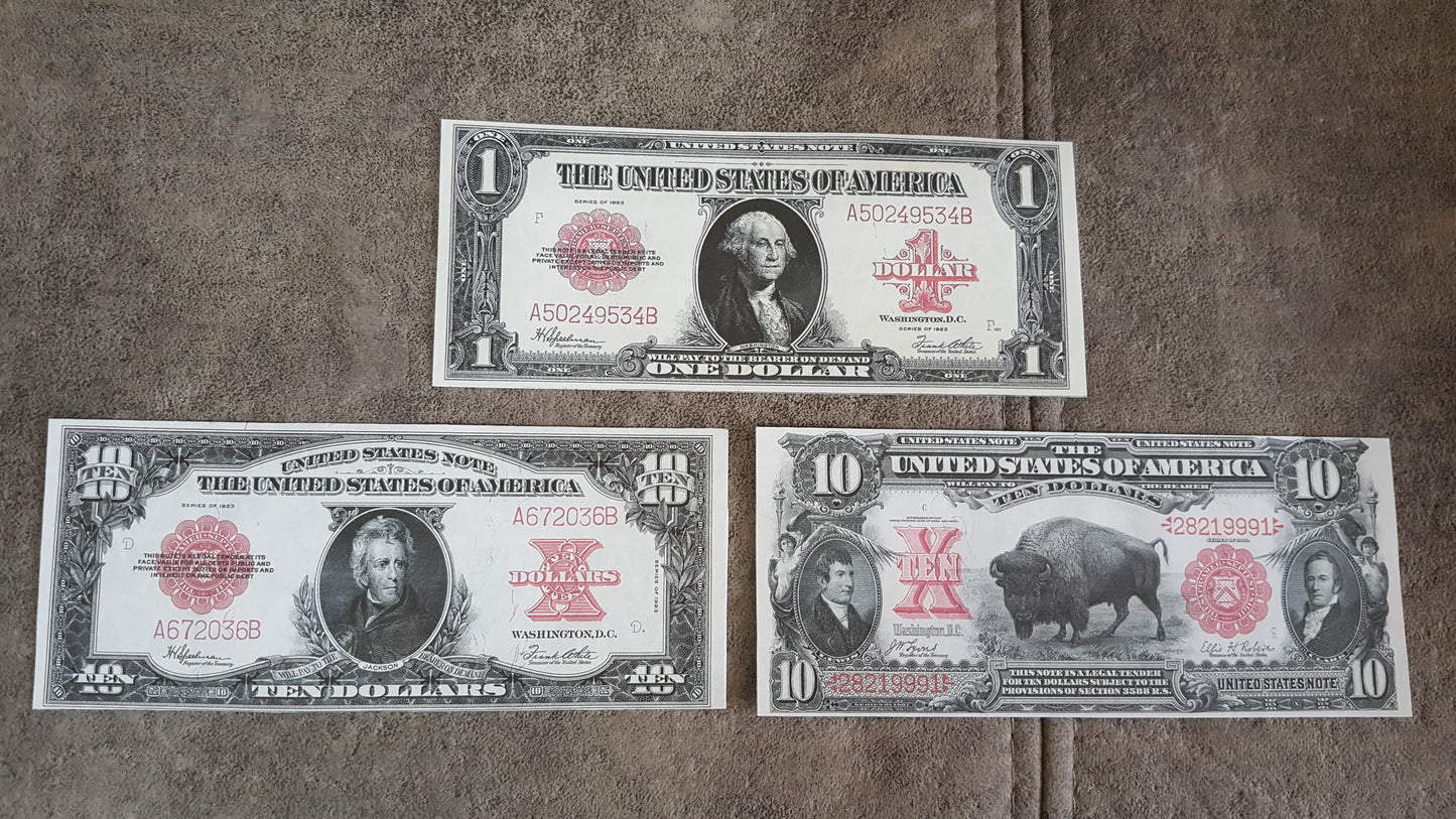 1901 and 1923 US Silver Certificates 1, 5 and 10 Dollar Notes